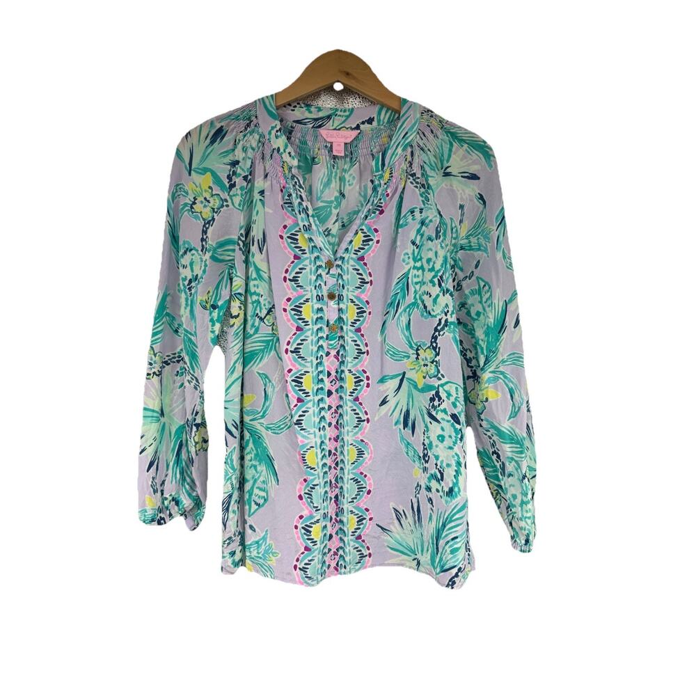 Lilly Pulitzer Women‎ Elsa Silk Top In Light Lilac Preppy Coastal Size XS